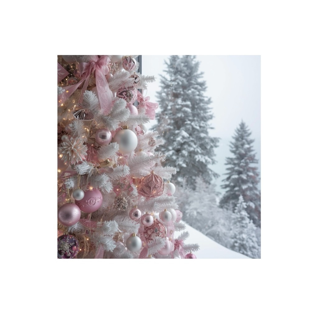 HANDCRAFTED digital art print Charming Pink and White Holiday Ornament wall art